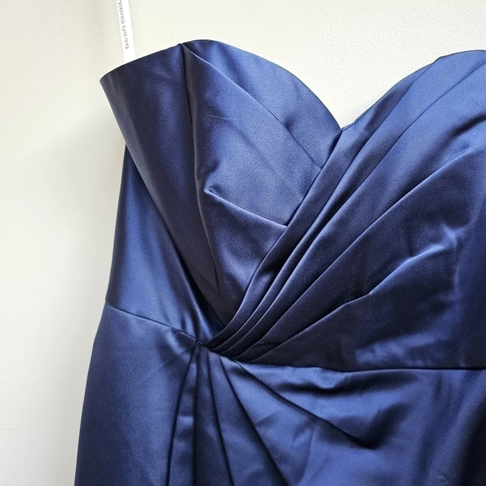 Strapless Satin Sweetheart Neckline Party Dress in Dark Blue, Size Medium